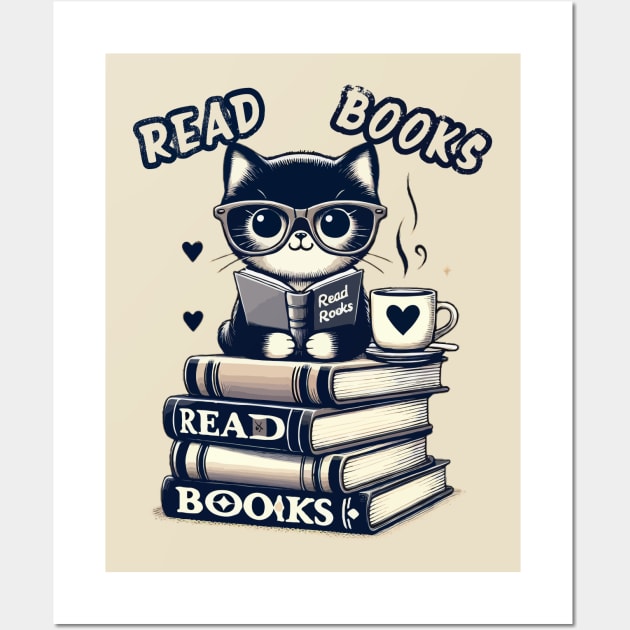 Funny cat Read Books book lovers cat lovers Wall Art by WOLVES STORE